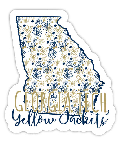 Georgia Tech Yellow Jackets 4-Inch State Shaped NCAA Floral Love Vinyl Sticker - Blossoming School Spirit Decal