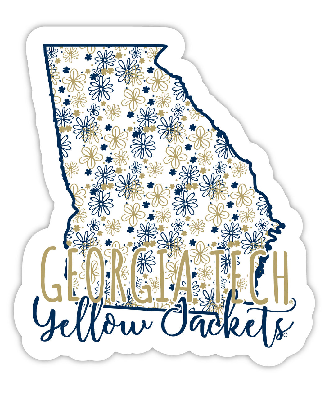 Georgia Tech Yellow Jackets Floral State Die Cut Decal 4-Inch