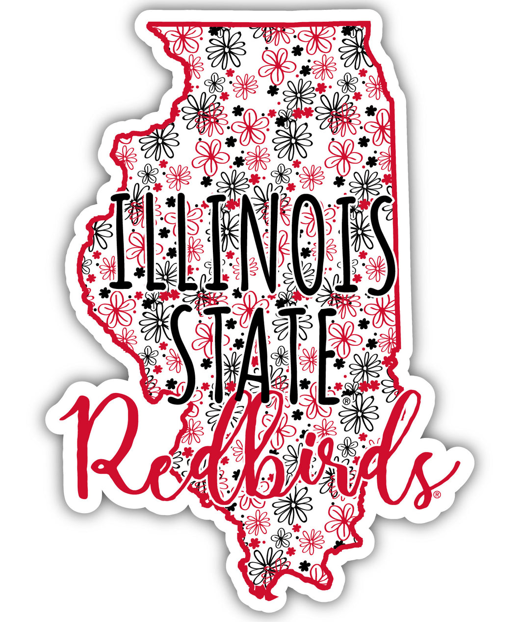 Illinois State Redbirds 2-Inch on one of its sides Floral Design NCAA Floral Love Vinyl Sticker - Blossoming School Spirit Decal Sticker