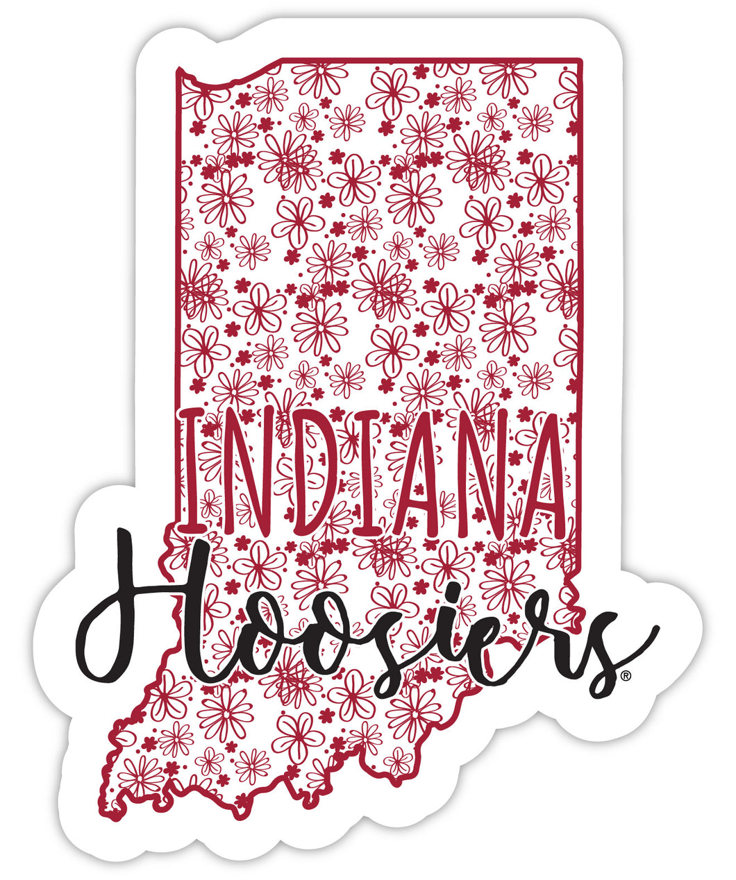 Indiana Hoosiers 4-Inch State Shaped NCAA Floral Love Vinyl Sticker - Blossoming School Spirit Decal