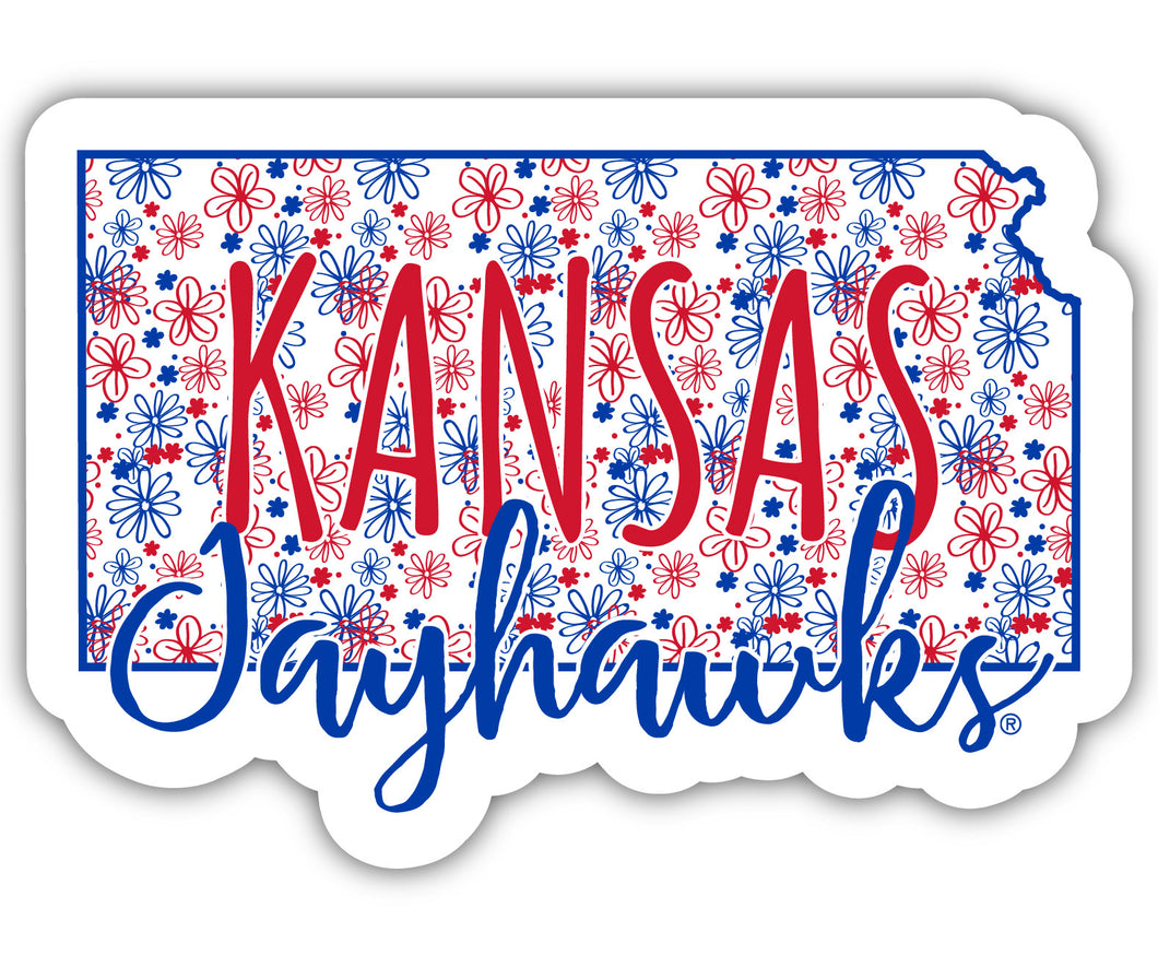 Kansas Jayhawks 4-Inch State Shaped NCAA Floral Love Vinyl Sticker - Blossoming School Spirit Decal