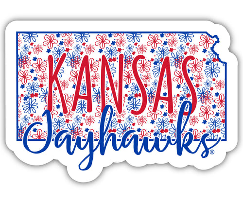 Kansas Jayhawks 2-Inch on one of its sides Floral Design NCAA Floral Love Vinyl Sticker - Blossoming School Spirit Decal Sticker