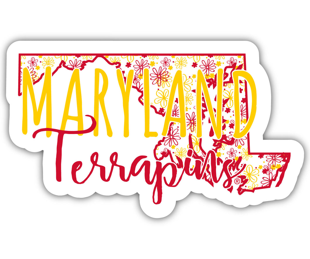 Maryland Terrapins 2-Inch on one of its sides Floral Design NCAA Floral Love Vinyl Sticker - Blossoming School Spirit Decal Sticker