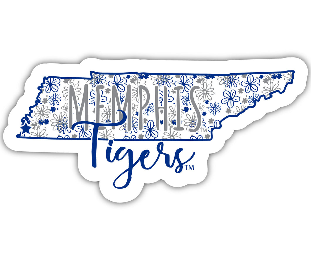 Memphis Tigers 4-Inch State Shaped NCAA Floral Love Vinyl Sticker - Blossoming School Spirit Decal