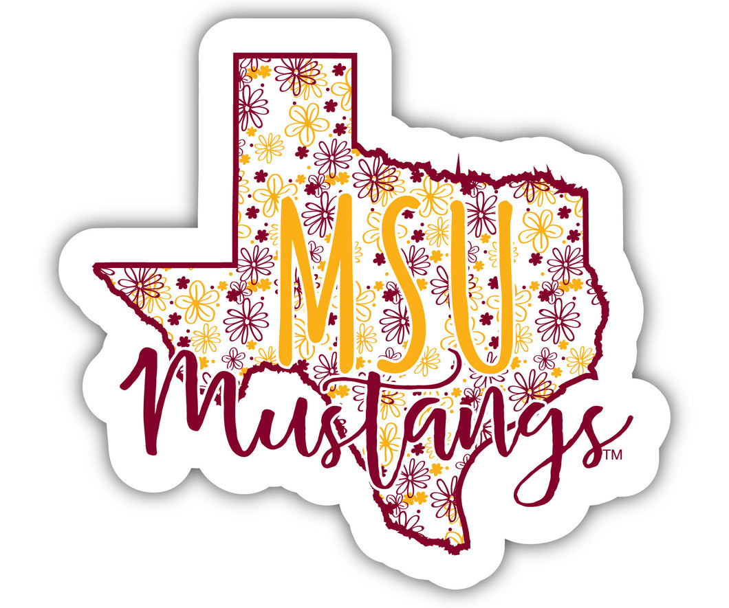 Midwestern State University Mustangs 4-Inch State Shaped NCAA Floral Love Vinyl Sticker - Blossoming School Spirit Decal