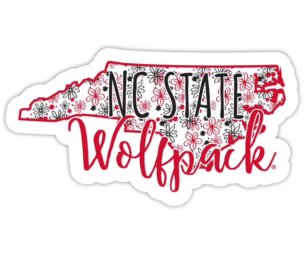 NC State Wolfpack 4-Inch State Shaped NCAA Floral Love Vinyl Sticker - Blossoming School Spirit Decal