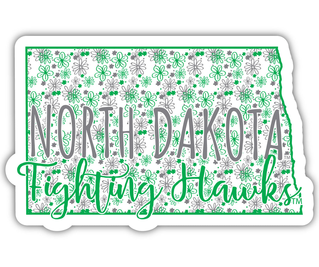 North Dakota Fighting Hawks 4-Inch State Shaped NCAA Floral Love Vinyl Sticker - Blossoming School Spirit Decal