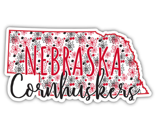 Nebraska Cornhuskers 2-Inch on one of its sides Floral Design NCAA Floral Love Vinyl Sticker - Blossoming School Spirit Decal Sticker