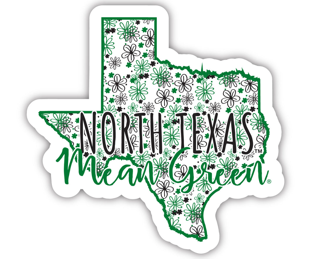 North Texas 2-Inch on one of its sides Floral Design NCAA Floral Love Vinyl Sticker - Blossoming School Spirit Decal Sticker