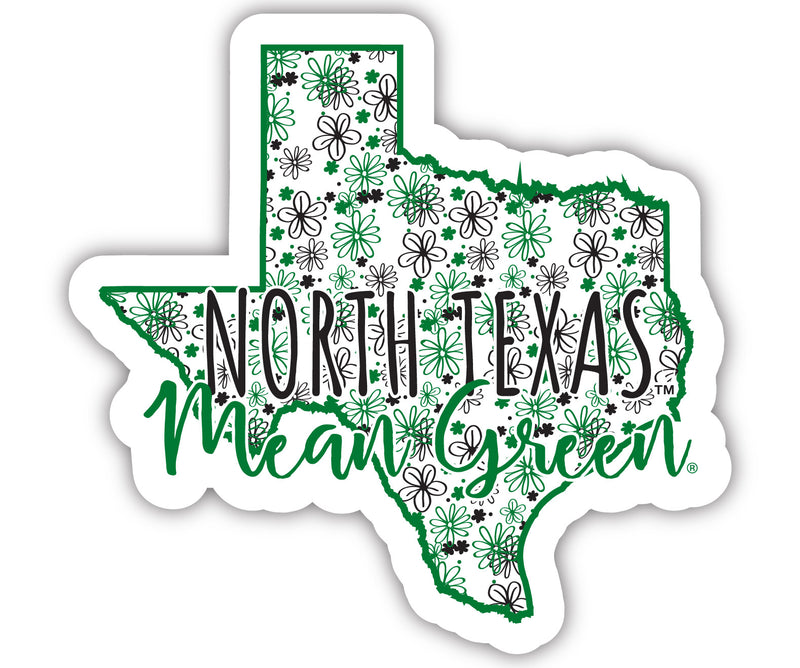 North Texas 2-Inch on one of its sides Floral Design NCAA Floral Love Vinyl Sticker - Blossoming School Spirit Decal Sticker