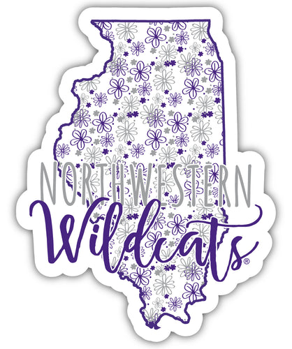 Northwestern University Wildcats 4-Inch State Shaped NCAA Floral Love Vinyl Sticker - Blossoming School Spirit Decal