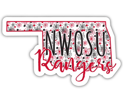 Northwestern Oklahoma State University 4-Inch State Shaped NCAA Floral Love Vinyl Sticker - Blossoming School Spirit Decal