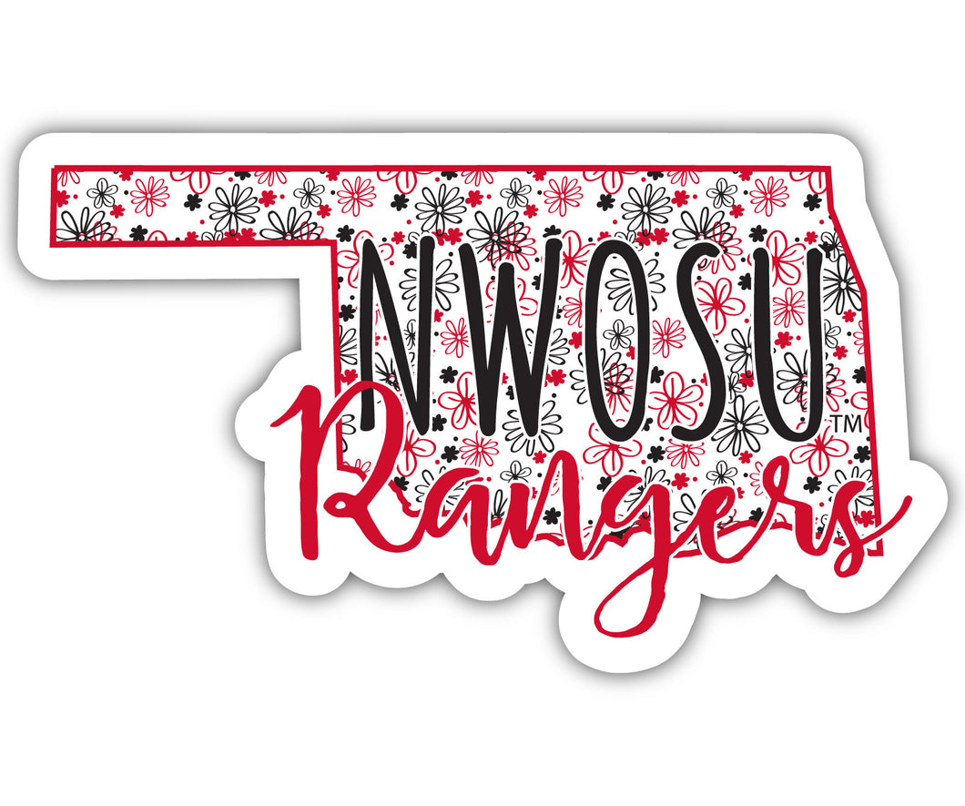 Northwestern Oklahoma State University 4-Inch State Shaped NCAA Floral Love Vinyl Sticker - Blossoming School Spirit Decal