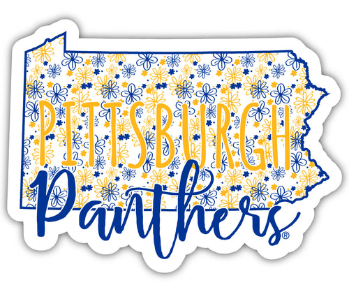 Pittsburgh Panthers 4-Inch State Shaped NCAA Floral Love Vinyl Sticker - Blossoming School Spirit Decal