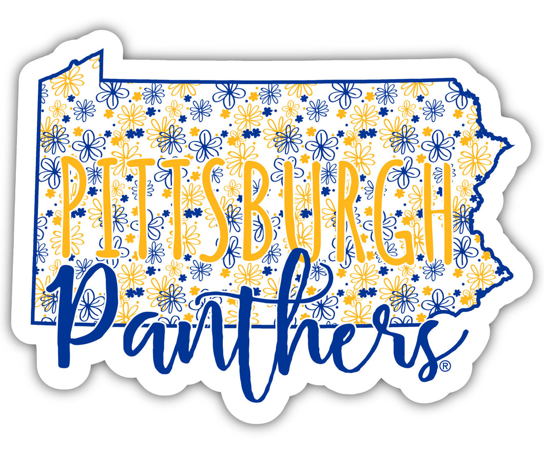 Pittsburgh Panthers 4-Inch State Shaped NCAA Floral Love Vinyl Sticker - Blossoming School Spirit Decal