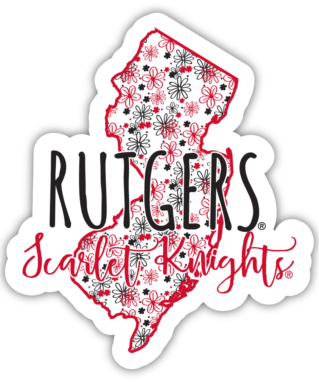 Rutgers Scarlet Knights 4-Inch State Shaped NCAA Floral Love Vinyl Sticker - Blossoming School Spirit Decal
