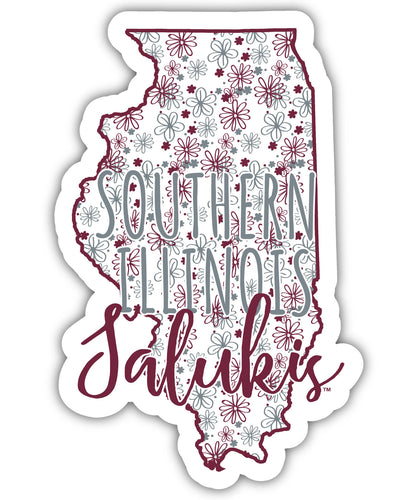 Southern Illinois Salukis 4-Inch State Shaped NCAA Floral Love Vinyl Sticker - Blossoming School Spirit Decal