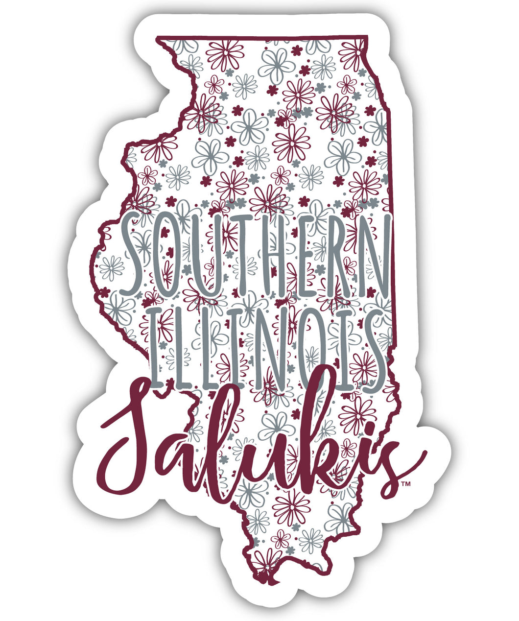 Southern Illinois Salukis 2-Inch on one of its sides Floral Design NCAA Floral Love Vinyl Sticker - Blossoming School Spirit Decal Sticker