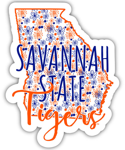 Savannah State University 2-Inch on one of its sides Floral Design NCAA Floral Love Vinyl Sticker - Blossoming School Spirit Decal Sticker