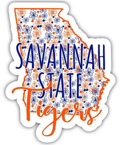 Savannah State University 2-Inch on one of its sides Floral Design NCAA Floral Love Vinyl Sticker - Blossoming School Spirit Decal Sticker