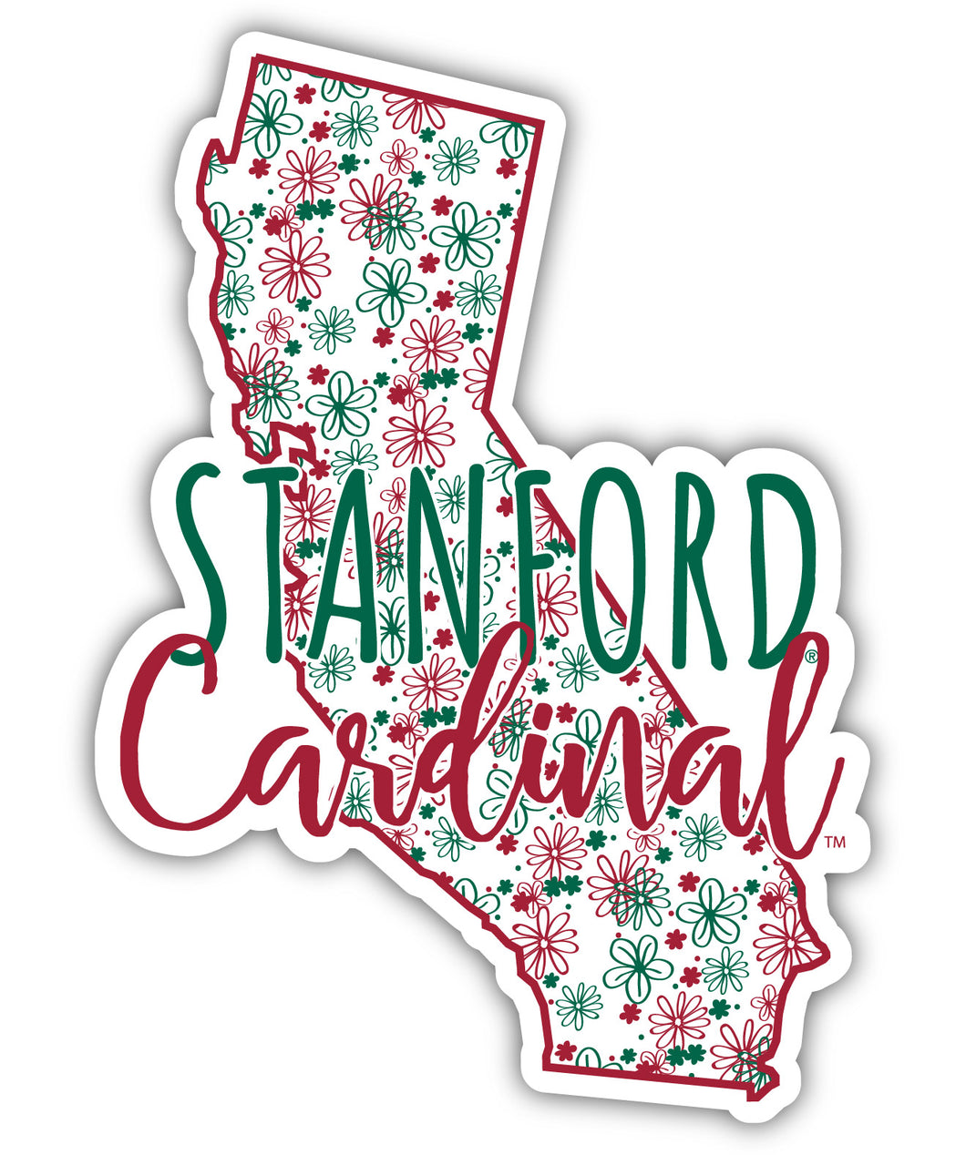 Stanford University 2-Inch on one of its sides Floral Design NCAA Floral Love Vinyl Sticker - Blossoming School Spirit Decal Sticker