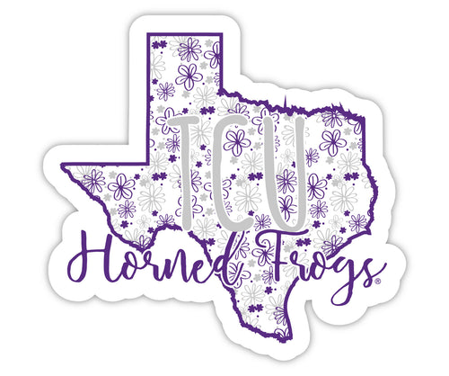 Texas Christian University 4-Inch State Shaped NCAA Floral Love Vinyl Sticker - Blossoming School Spirit Decal