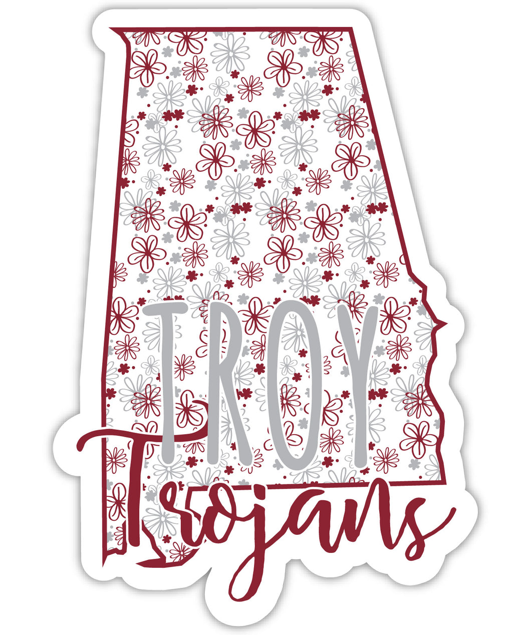 Troy University 2-Inch on one of its sides Floral Design NCAA Floral Love Vinyl Sticker - Blossoming School Spirit Decal Sticker