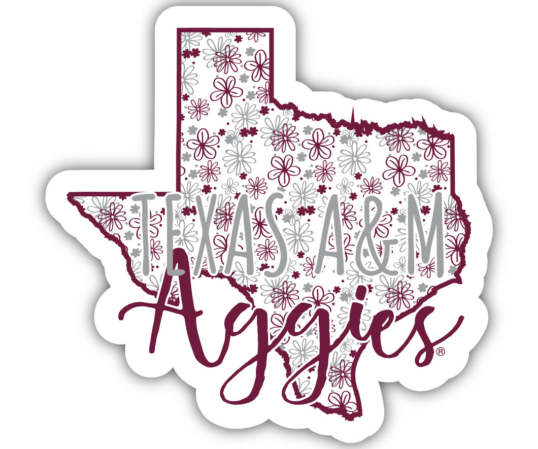 Texas A&M Aggies 4-Inch State Shaped NCAA Floral Love Vinyl Sticker - Blossoming School Spirit Decal