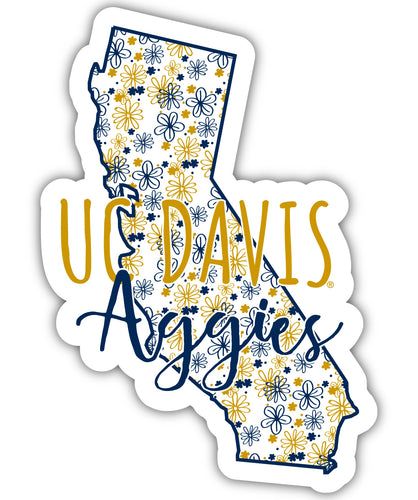 UC Davis Aggies 2-Inch on one of its sides Floral Design NCAA Floral Love Vinyl Sticker - Blossoming School Spirit Decal Sticker