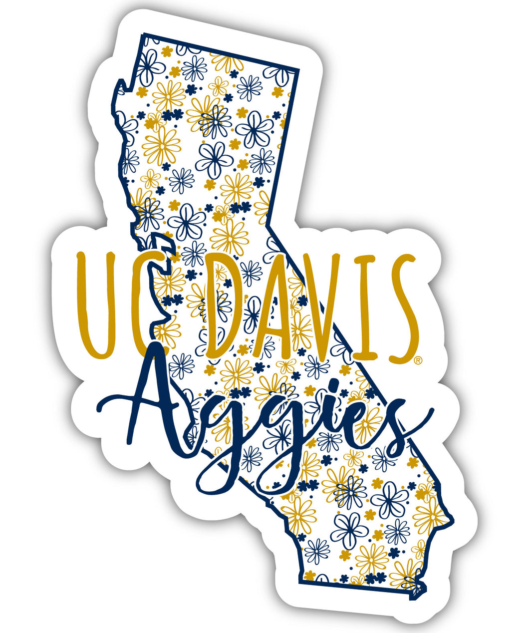 UC Davis Aggies 2-Inch on one of its sides Floral Design NCAA Floral Love Vinyl Sticker - Blossoming School Spirit Decal Sticker