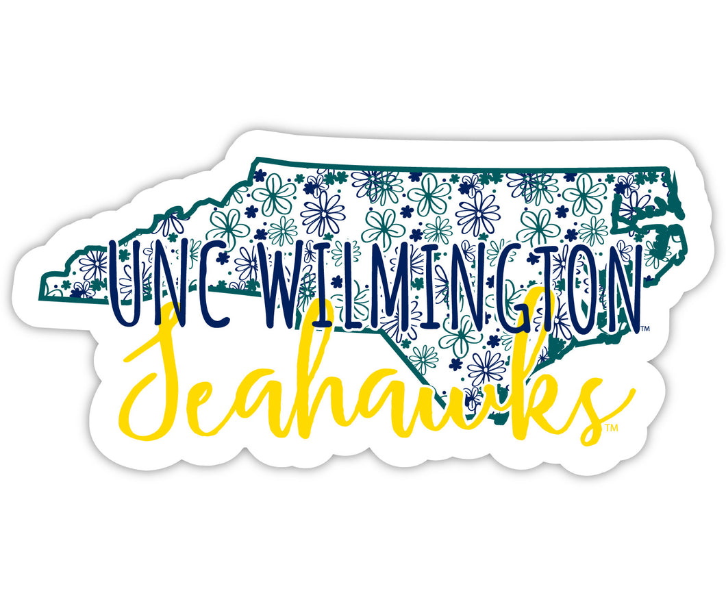 North Carolina Wilmington Seahawks 4-Inch State Shaped NCAA Floral Love Vinyl Sticker - Blossoming School Spirit Decal