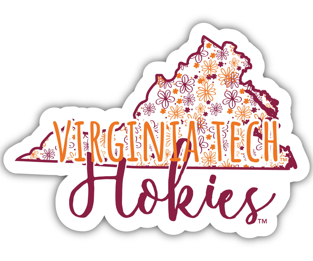 Virginia Tech Hokies 4-Inch State Shaped NCAA Floral Love Vinyl Sticker - Blossoming School Spirit Decal