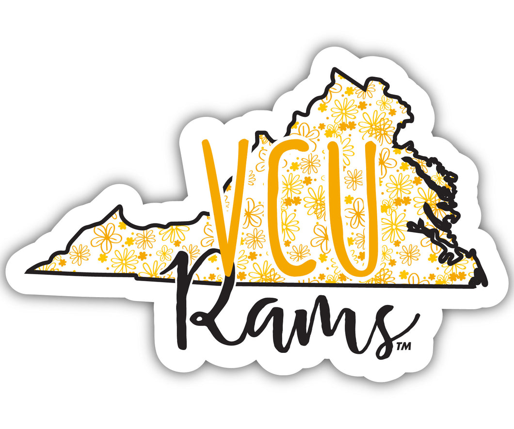 Virginia Commonwealth 2-Inch on one of its sides Floral Design NCAA Floral Love Vinyl Sticker - Blossoming School Spirit Decal Sticker