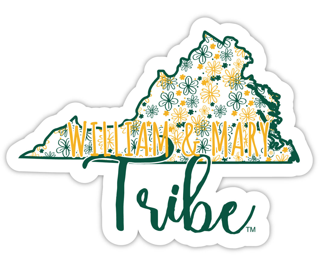 William and Mary 4-Inch State Shaped NCAA Floral Love Vinyl Sticker - Blossoming School Spirit Decal