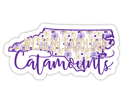 Western Carolina University 4-Inch State Shaped NCAA Floral Love Vinyl Sticker - Blossoming School Spirit Decal