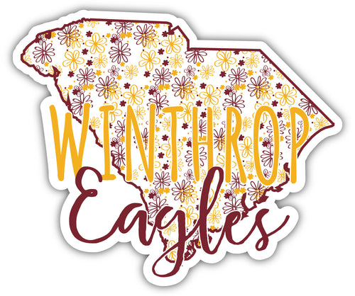 Winthrop University 4-Inch State Shaped NCAA Floral Love Vinyl Sticker - Blossoming School Spirit Decal