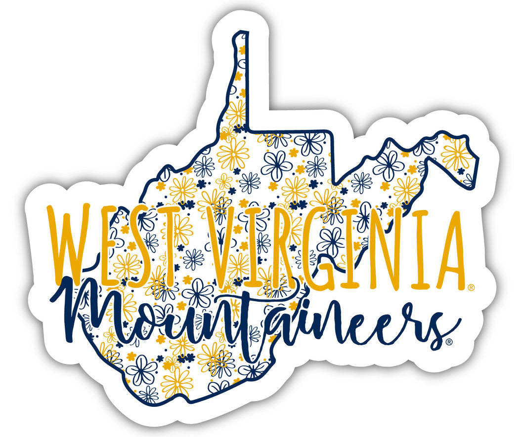 West Virginia Mountaineers 4-Inch State Shaped NCAA Floral Love Vinyl Sticker - Blossoming School Spirit Decal