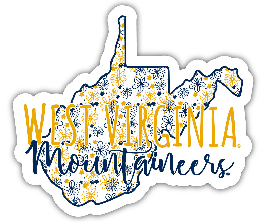 West Virginia Mountaineers 2-Inch on one of its sides Floral Design NCAA Floral Love Vinyl Sticker - Blossoming School Spirit Decal Sticker