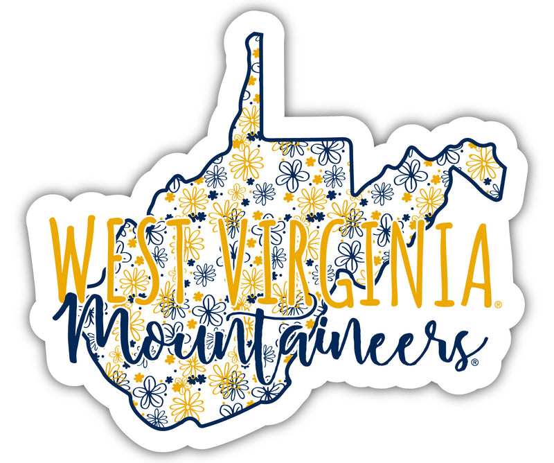 West Virginia Mountaineers 2-Inch on one of its sides Floral Design NCAA Floral Love Vinyl Sticker - Blossoming School Spirit Decal Sticker