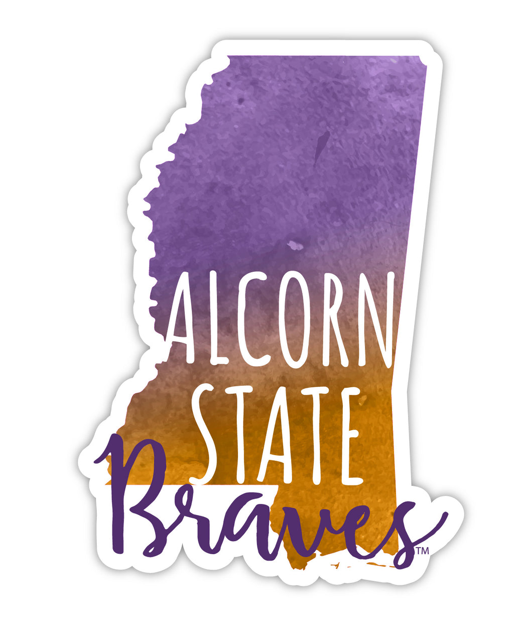 Alcorn State Braves 4-Inch Watercolor State Shaped NCAA Vinyl Decal Sticker for Fans, Students, and Alumni