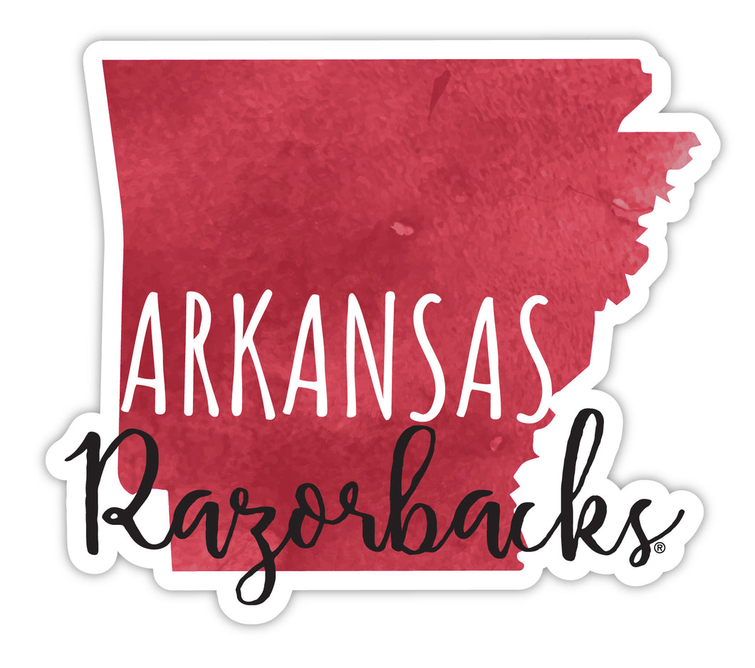 Arkansas Razorbacks 4-Inch Watercolor State Shaped NCAA Vinyl Decal Sticker for Fans, Students, and Alumni
