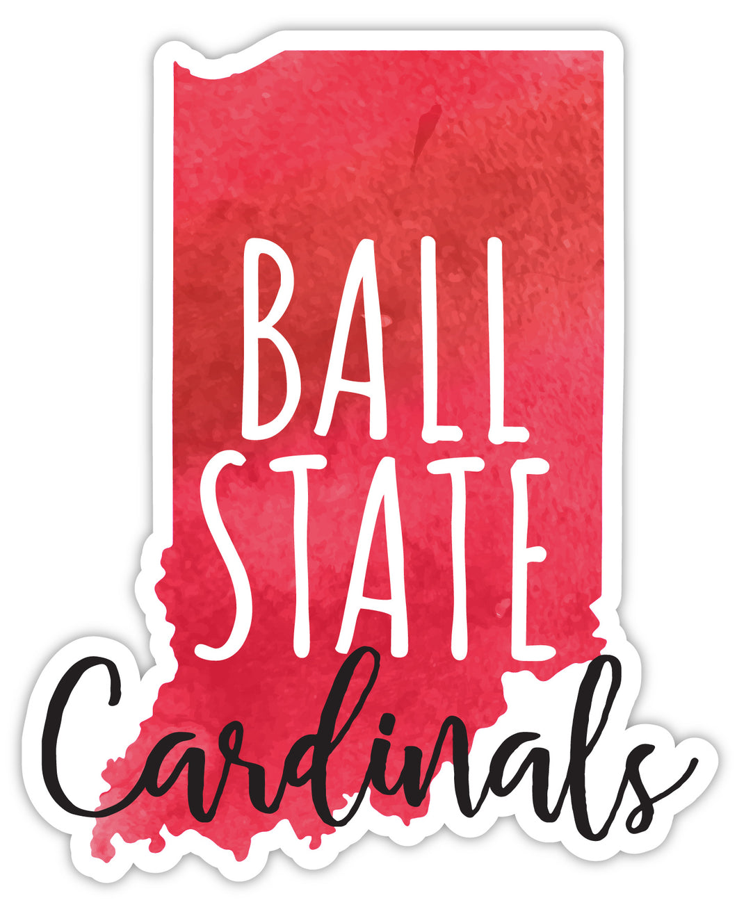 Ball State University 4-Inch Watercolor State Shaped NCAA Vinyl Decal Sticker for Fans, Students, and Alumni
