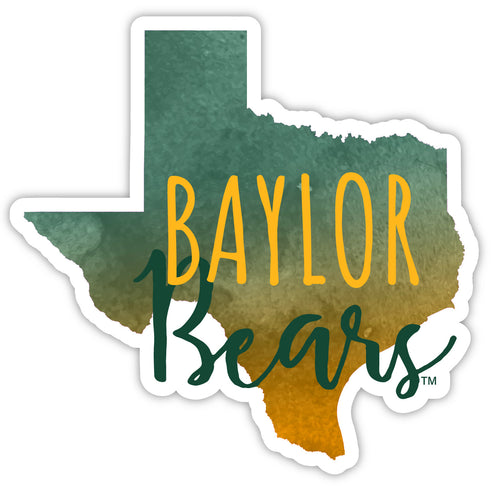 Baylor Bears 4-Inch Watercolor State Shaped NCAA Vinyl Decal Sticker for Fans, Students, and Alumni