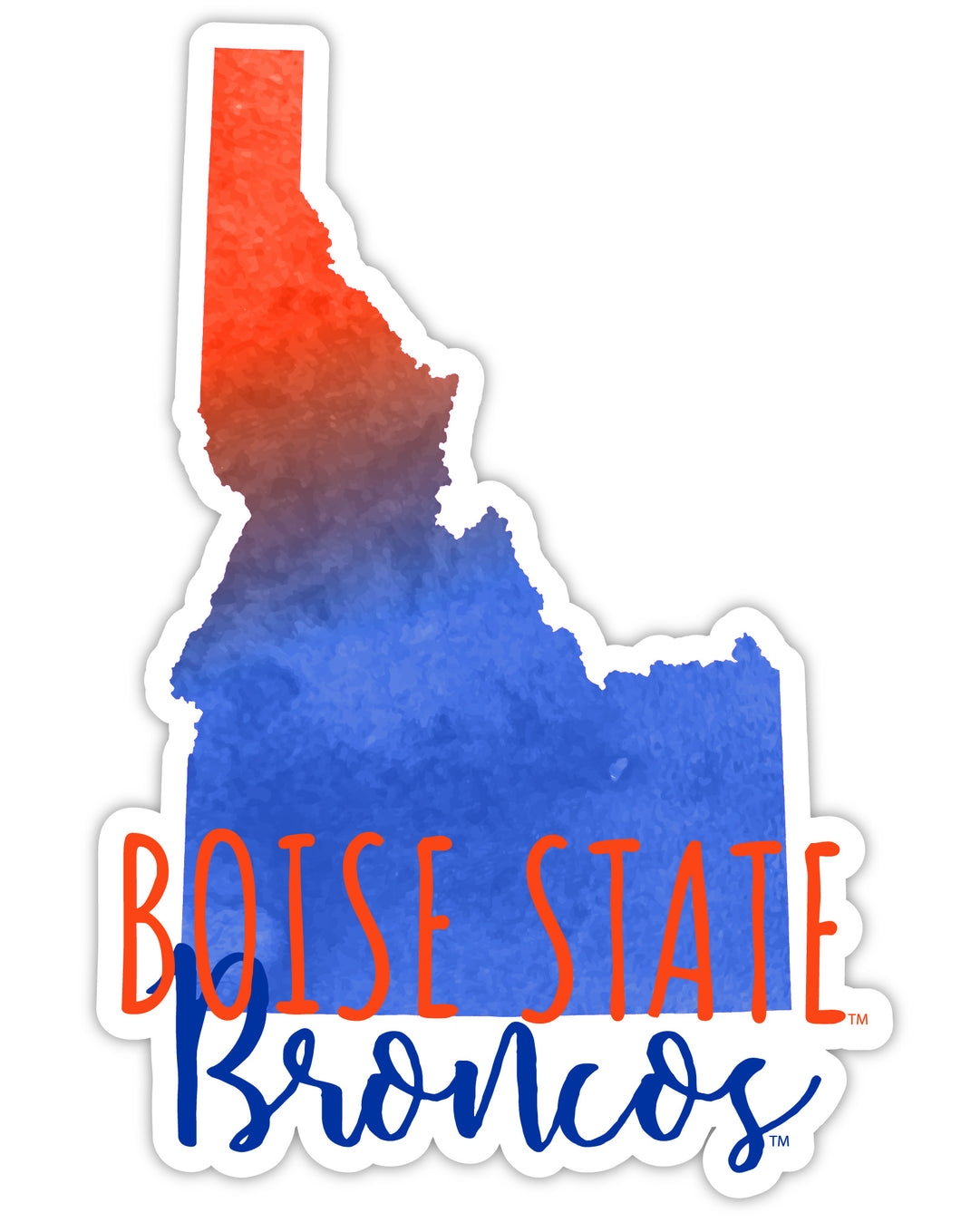 Boise State Broncos 4-Inch Watercolor State Shaped NCAA Vinyl Decal Sticker for Fans, Students, and Alumni