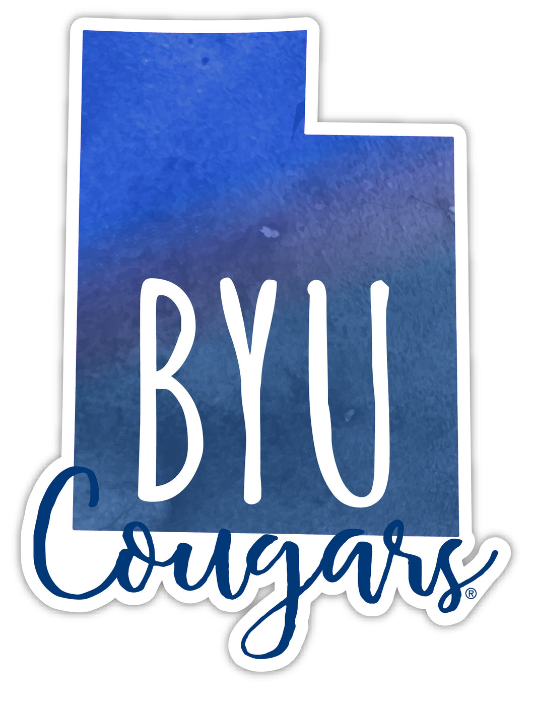 Brigham Young Cougars 4-Inch Watercolor State Shaped NCAA Vinyl Decal Sticker for Fans, Students, and Alumni