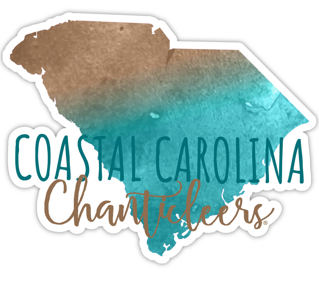 Coastal Carolina University 4-Inch Watercolor State Shaped NCAA Vinyl Decal Sticker for Fans, Students, and Alumni