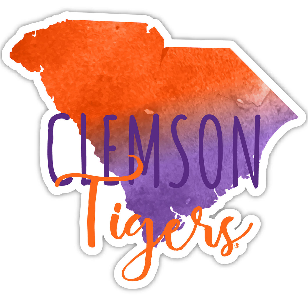 Clemson Tigers 4-Inch Watercolor State Shaped NCAA Vinyl Decal Sticker for Fans, Students, and Alumni