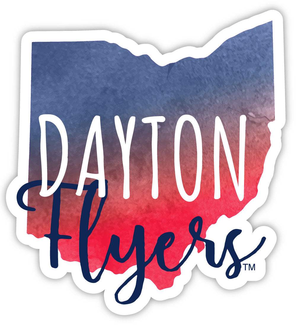 Dayton Flyers 4-Inch Watercolor State Shaped NCAA Vinyl Decal Sticker for Fans, Students, and Alumni
