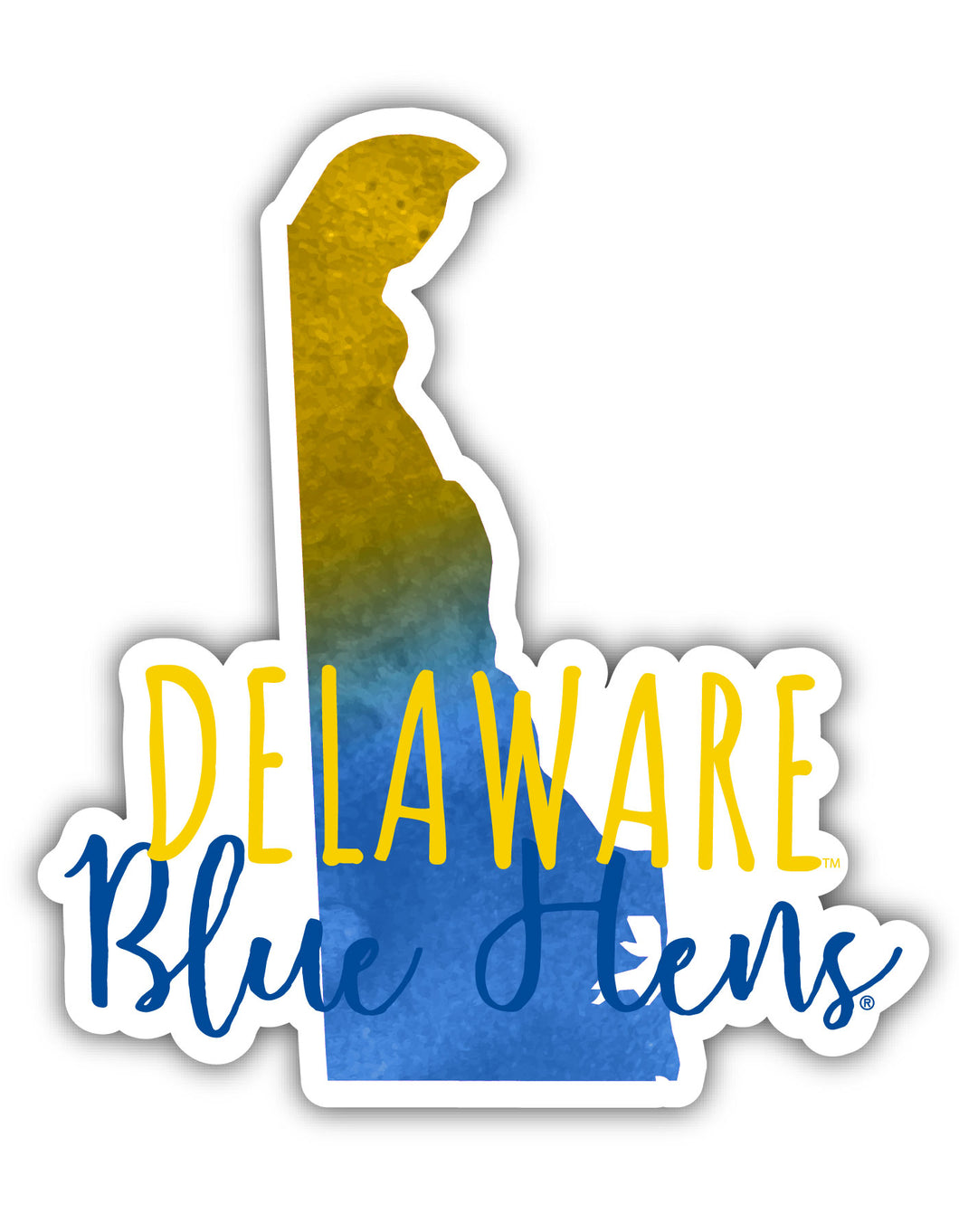 Delaware Blue Hens 4-Inch Watercolor State Shaped NCAA Vinyl Decal Sticker for Fans, Students, and Alumni