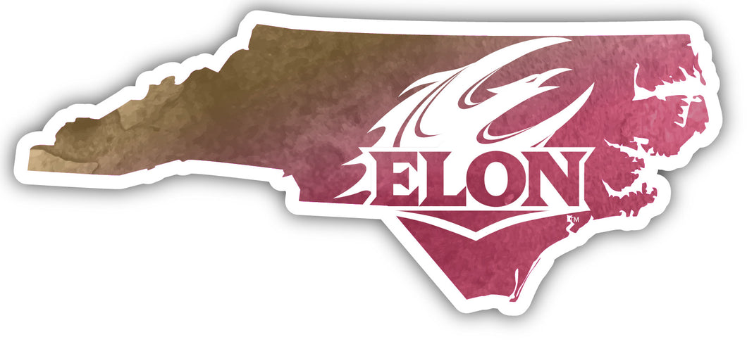 Elon University 4-Inch Watercolor State Shaped NCAA Vinyl Decal Sticker for Fans, Students, and Alumni